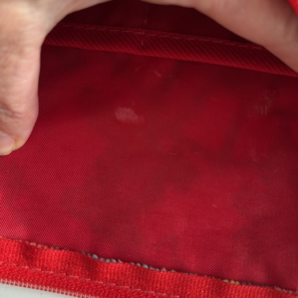 Marimekko Red Toiletry Pouch with Blue and Yellow Lizard Animal Print - Picture 9 of 10